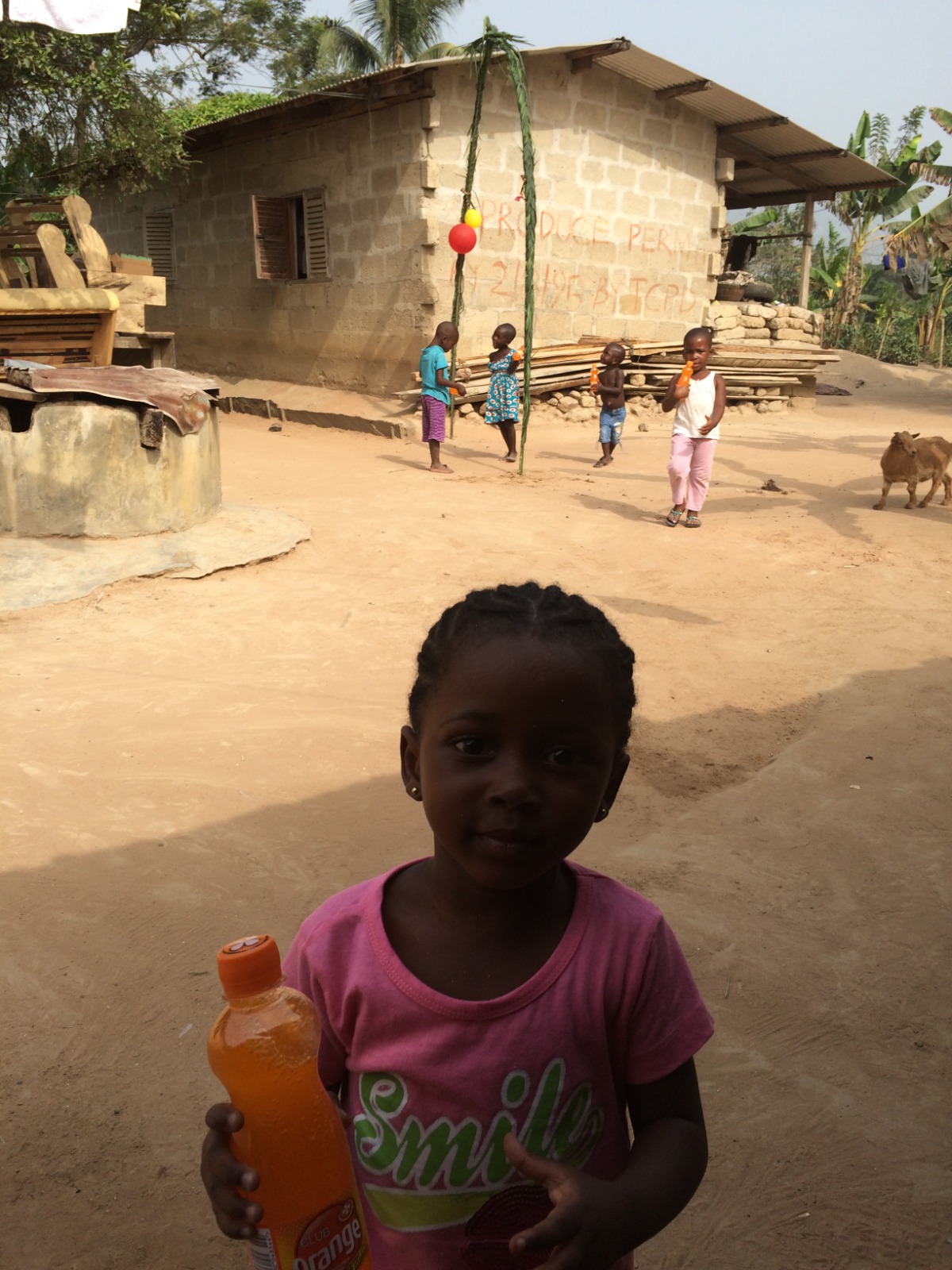 Village children walking to school in rural Ghana